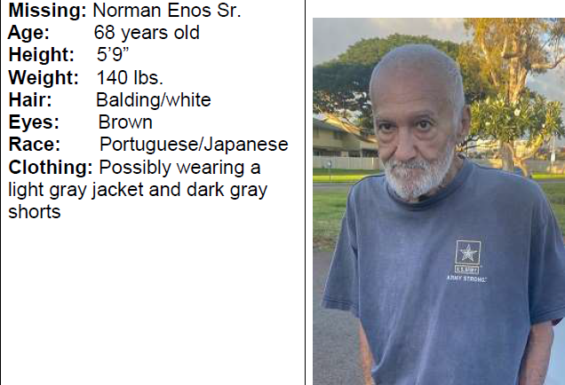 Norman Enos Sr. Missing,Norman Enos Sr. Missing in Kalaeloa – Public Assistance Needed
